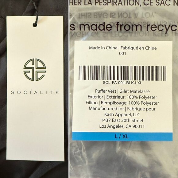 Lightweight Puffer Vest Black L XL By Socialite Polyester Womens Outerwear Casu - Picture 4 of 8